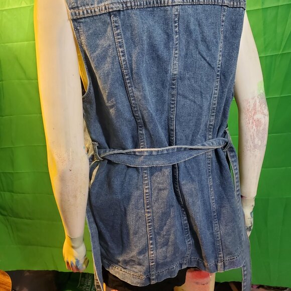Women Denim Jeans Jacket Coat sleeveless trench size M blue 90's - Picture 8 of 11